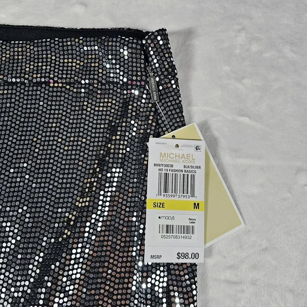 Michael Kors Medium Black Metallic Dot Tiered Ruffle Hem‎ Skirt Whimsigoth Disco